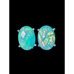 Iridescent Pierced Post Faux Fire Opal Earrings